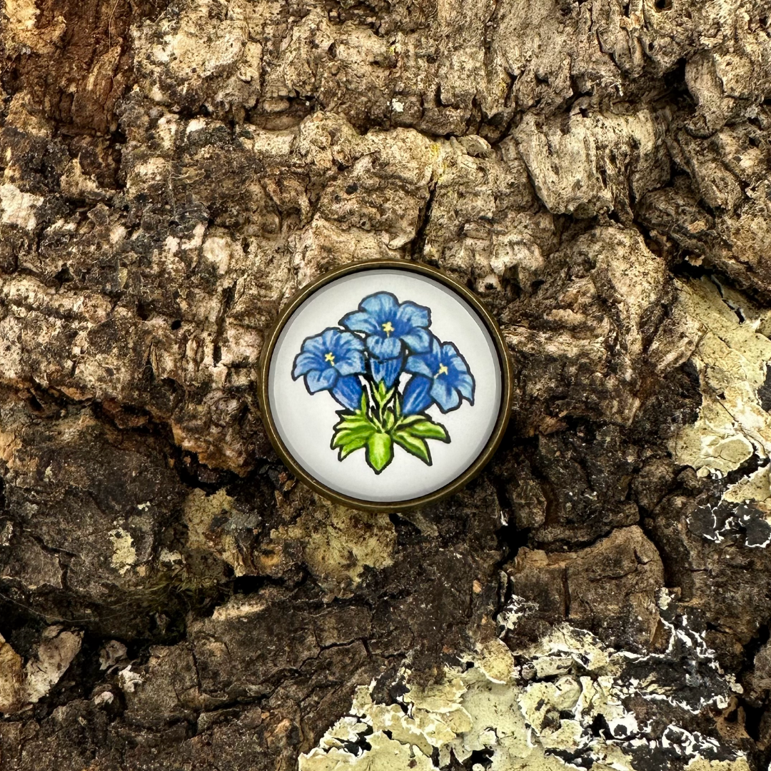 Enzian | Weiss | Anstecker | Altkupfer