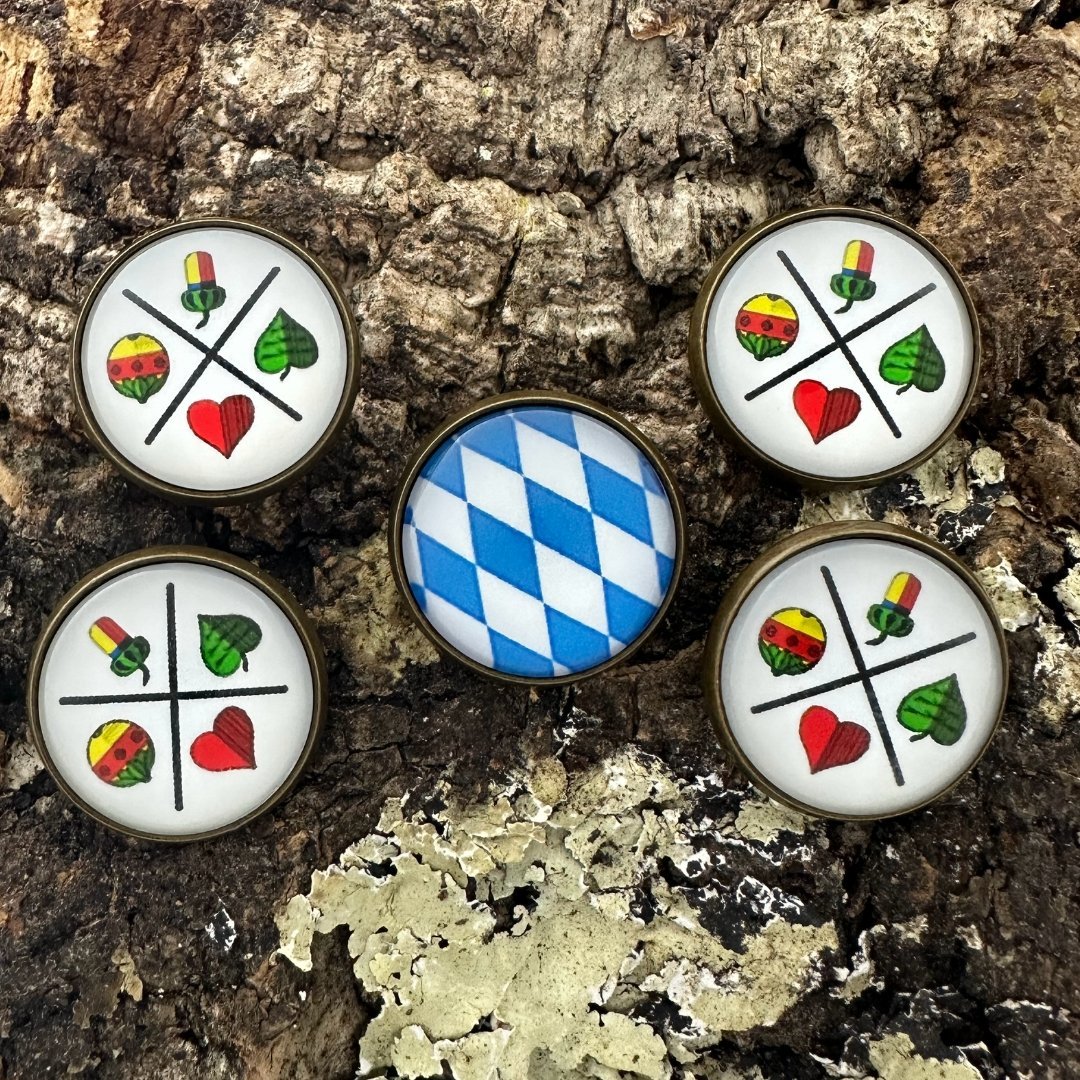 Bayerischer Schafkopf | Anstecker - Schmankerl - Set 2 | Altkupfer