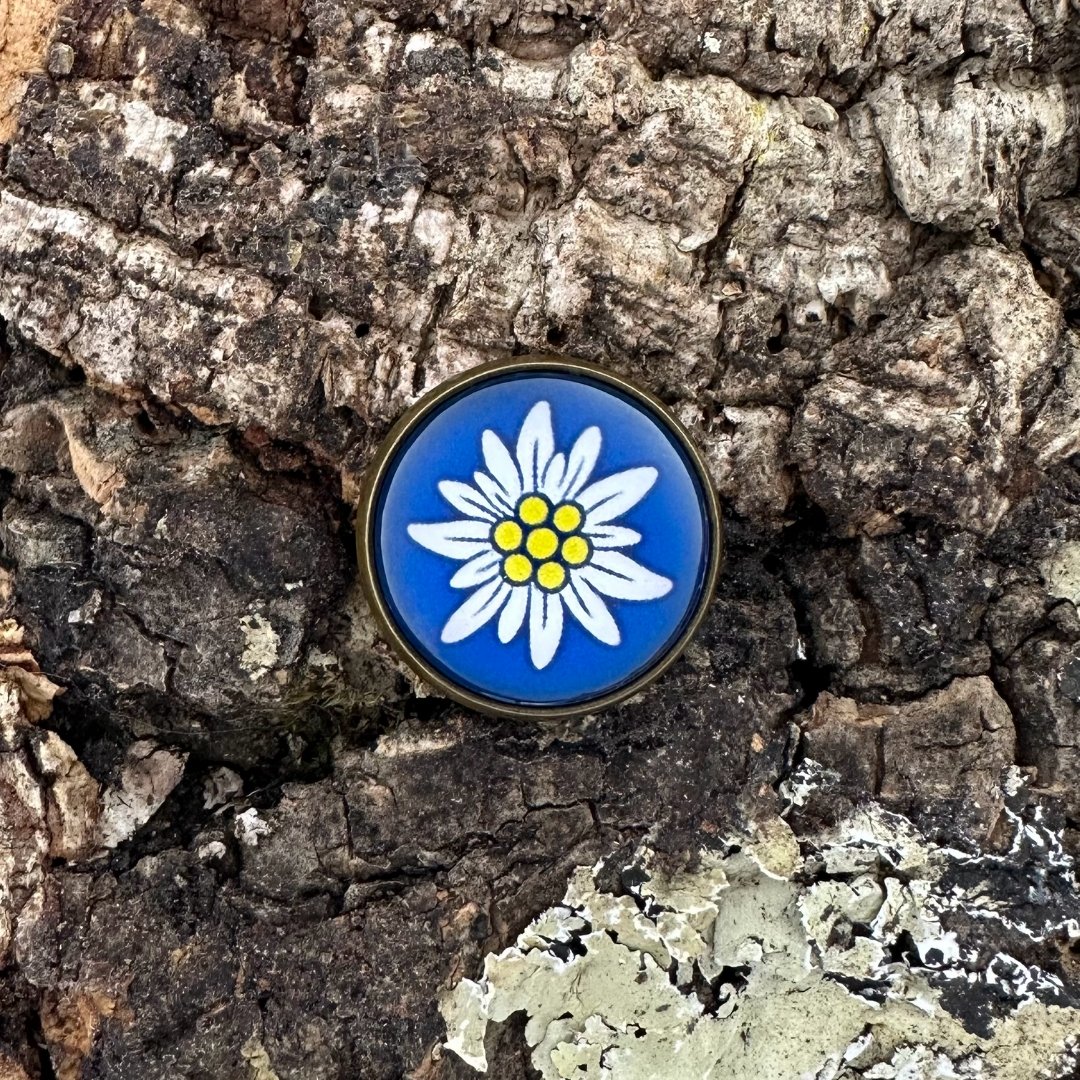 Edelweiss | Blau | Anstecker | Altkupfer