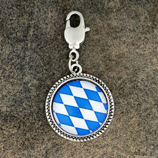 Bayern | Weiss - Blau | Charivari-Anhänger | Perlkranz | Altsilber