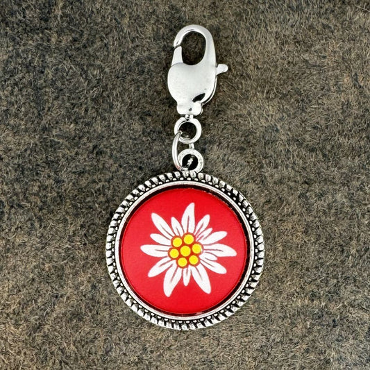 Edelweiss | Rot | Charivari-Anhänger | Perlkranz | Altsilber